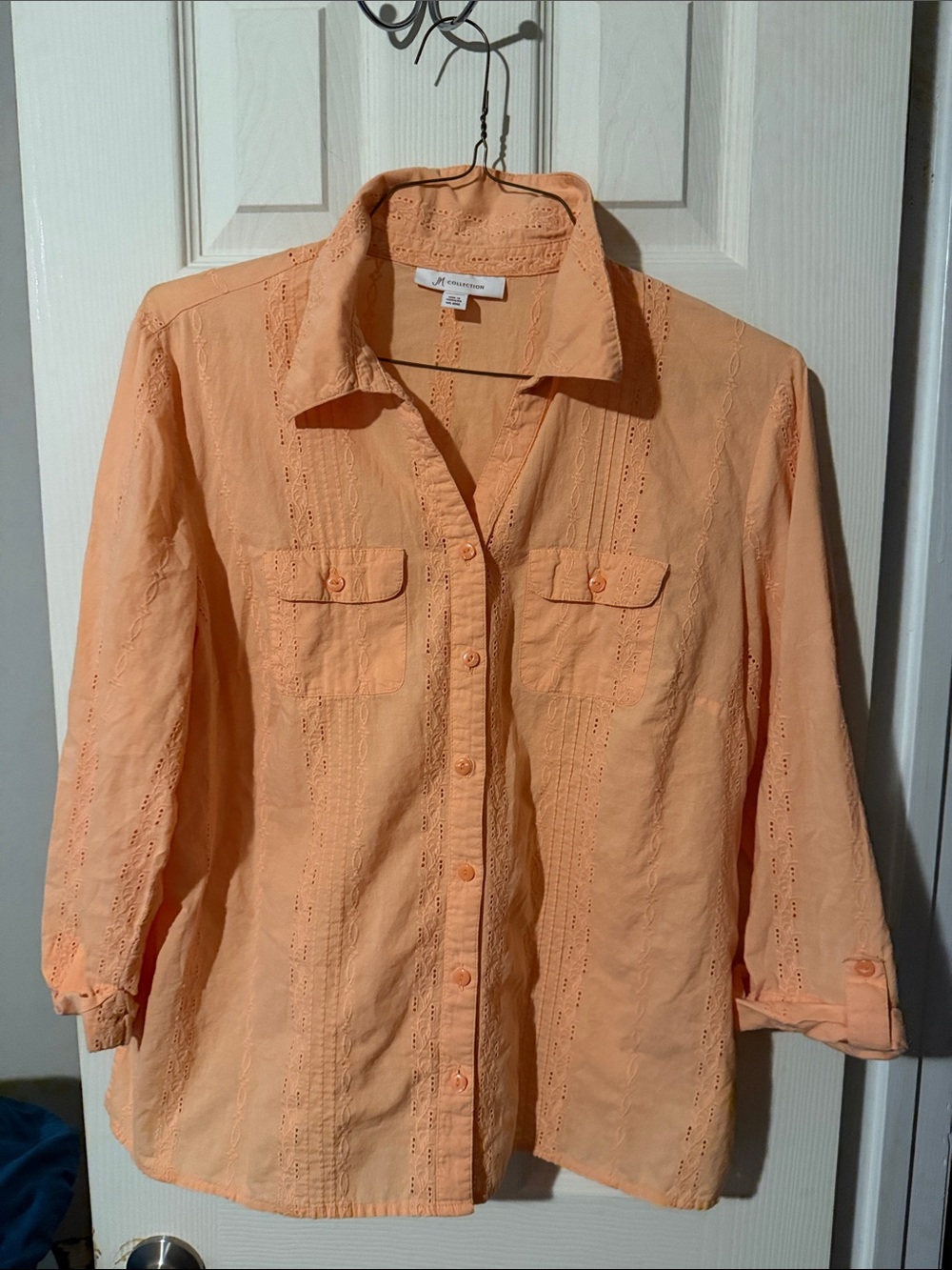 JM Collection Peach Eyelet Button-Down Shirt
